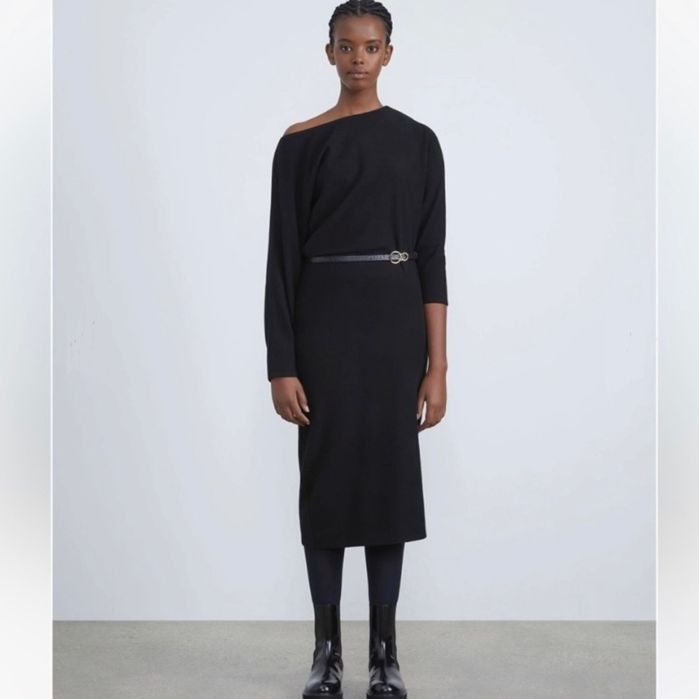 Lafayette 148 Marcil Wool Cashmere Midi Dress Black size Medium